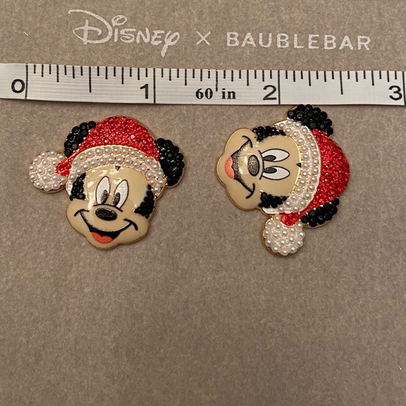 Disney X Baublebar Christmas Holiday Mickey Mouse Santa Stud Earrings/NIB - Picture 3 of 4